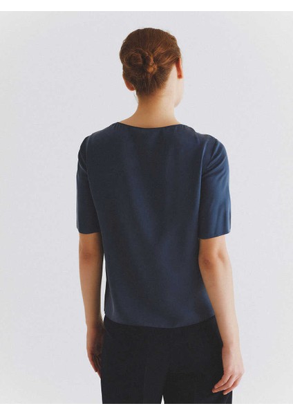 %100 İpek Yarım Kol Bluz Lacivert K2013117_015 fırsatları