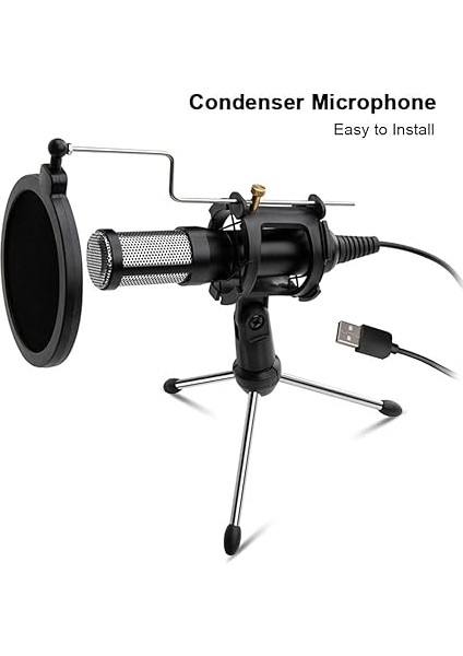 Profesyonel Kondansatör Mikrofon USB Tak ve Çalıştır Ev Stüdyosu Podcast Vokal Kayıt Mikrofonları Mini Mıc Standı ile Telefon Dizüstü Bilgisayar Pc Tablet Için Çift Katmanlı Akustik Filtre indirimleri