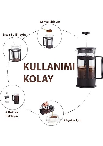 350 ml Cam French Press – Isıya Dayanıklı Cam, Paslanmaz Çelik Filtreli, Siyah Renkli Kahve ve Bitki Çayı Demliği indirimleri