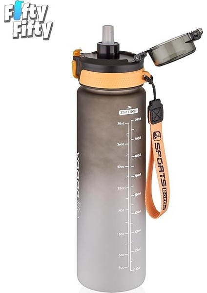 1 Litre Çift Renk Motivasyon Su Matarası Çift Kullanım Pipetli ve Rahat Içim Sticker Hediyeli modelleri