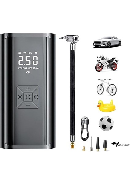 100W 6000MAH Şarjlı Araba Lastik Hava Pompası LED Işıklı Çok Amaçlı Bisiklet Yatak Top Pompası