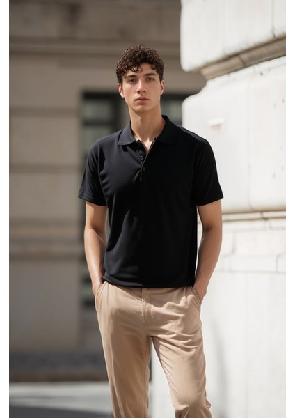 Erkek %100 Pamuklu Lakost Kumaş Regular Fit Polo Yaka T-Shirt fiyatları