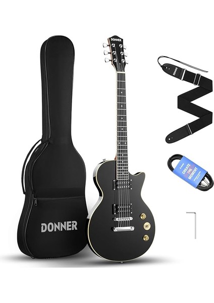 Lp Elektro Gitar Kiti Tam Boy Gitar Başlangıç Seti 90 cm (39 Inç) Tek Parça Gövde, Çanta, Askı, Tel (Lp Stili, Siyah)