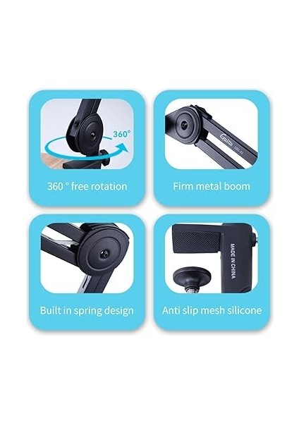 Gms-03 Masaüstü Mikrofon Standı Damik/kapasitör Mikrofon Iç Büyük Boyutlu Ayarlanabil Katlanabil Kol Standı Darbeye Dayanıklı Tutuculu Ağır Hizmet Mikrofon Kol Braketi Stüdyo Ka modelleri