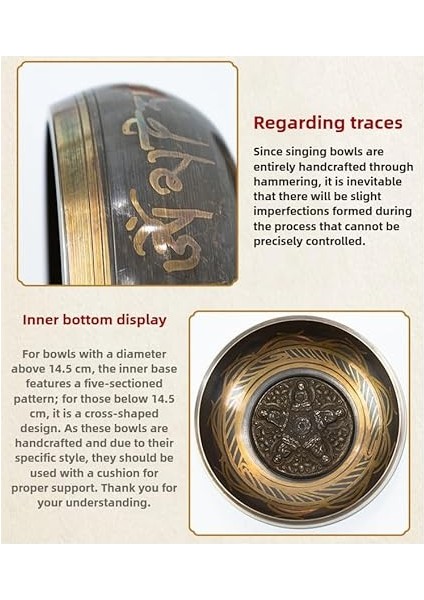 Bless Tibet Şarkı Kase Seti - El Dövmeli Meditasyon Ses Kasesi Tokmak, Yastık ve Çanta ile - Yoga, Farkındalık, Ses Terapisi, Stres Giderici (14,5 Cm) fırsatları