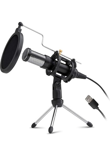 Profesyonel Kondansatör Mikrofon USB Tak ve Çalıştır Ev Stüdyosu Podcast Vokal Kayıt Mikrofonları Mini Mıc Standı ile Telefon Dizüstü Bilgisayar Pc Tablet Için Çift Katmanlı Akustik Filtre