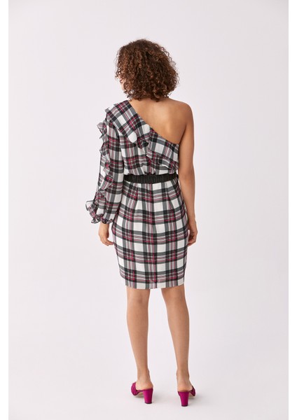 Ekose Desenli Tek Omuz Renkli Günlük Elbise Standart Renk Y2011069_089 fırsatları