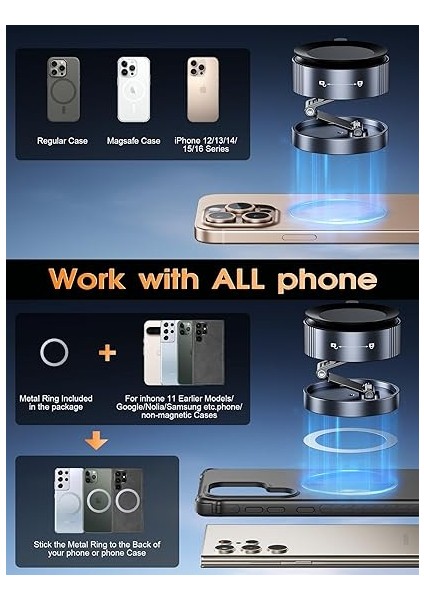 Magsafe Için Yükseltilmiş Vakumlu Manyetik Telefon Tutacağı, Çift Katlanır Vantuzlu Telefon Montajı, Tüm Akıllı Telefonlar ve Tüm Araba Modelleri Için 360° Dönebilen Telefon Tutacağı - Gri indirimleri
