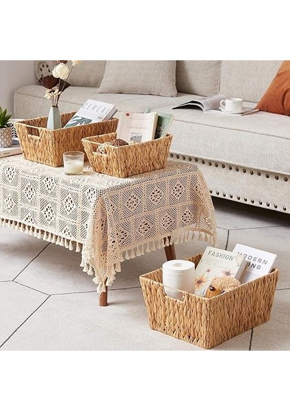 El Yapımı Hasır Dikdörtgen Dekoratif Sepet, Hasır Dikdörtgen Dekoratif Tepsi 3 Model Seçenekli (38 * 30 * 14CM) (Büyük) modelleri
