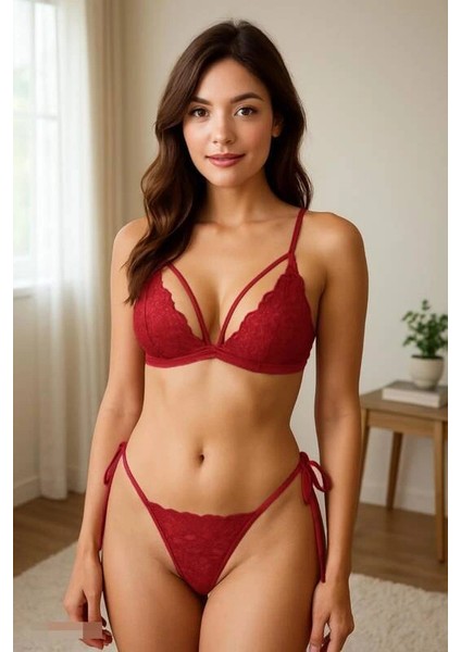 Çapraz Askılı Dantel Iç Giyim Seti V1703
