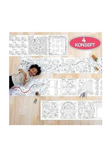 Çiz, Boya, Kes - Dev Boyama Kağıdı - 4 Konsept Boyama Rulosu Büyük Boy Toplam 10 Metre Uzunluk modelleri