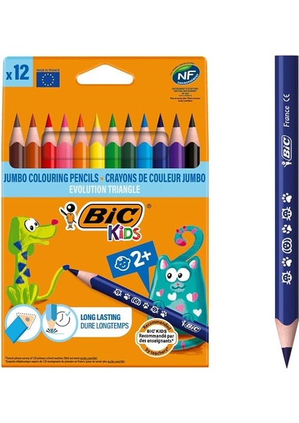 Kids Evolution Üçgen Jumbo Kuru Boya Kalemi, 12'li Kutu, 2 Yaş ve Üzeri Çocuklar Için Ideal, Kıymık Oluşturmaz, Çiğnemeye Karşı Dayanıklı