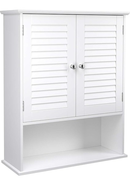 Banyo Dolabı, Dolap, Ayarlanabilir Raflı Ecza Dolabı, Lamel Kapılar ve Açık Raf, 20 x 60 x 70 Cm, Beyaz BBC27WT