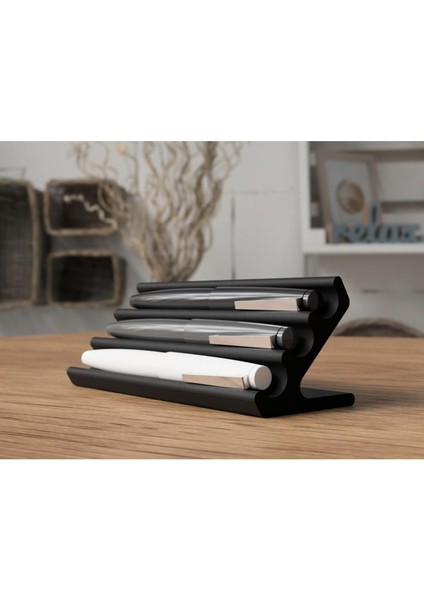 Modern Şık Kalem Standı Dolma Kalemlik Plastik Siyah THREENM369