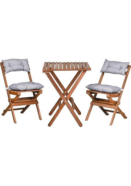 Ahşap Katlanır Minderli 3 Lü Bistro Set Mutfak Balkon Bahçe Masa Sandalye Seti (Ceviz-Gri) fiyatları