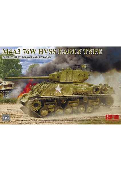 5058 1/35 Ölçek, M4A3 76W HVSS Erken Dönem, D82081 Namlu, T-66 Paletli Tankı, Plastik Model kiti
