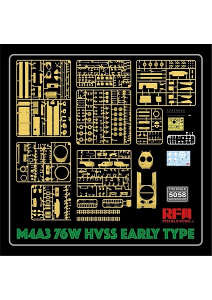 5058 1/35 Ölçek, M4A3 76W HVSS Erken Dönem, D82081 Namlu, T-66 Paletli Tankı, Plastik Model kiti