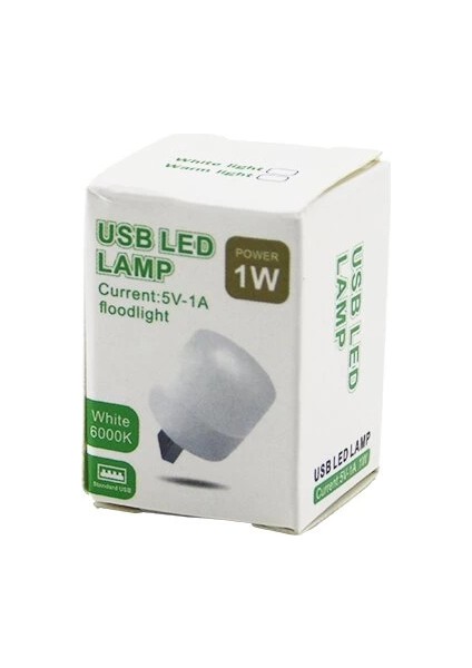 USB LED Lamp 1W MİNİ=2X2CM USB LED Lamba BEYAZ=6000K - 110 Lumen - 5V-1A (5148)