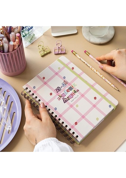 A5 Spiralli Renkli Akademik Ajanda 16 Aylık Motivasyon Sayfalı - Krem
