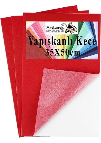 Yapışkanlı Keçe 35X50 cm 3 Adet 2.0 mm Kendinden Yapışkanlı Renkli Hobi Keçesi Elişi Keçe Kumaşı Anasınıfı
