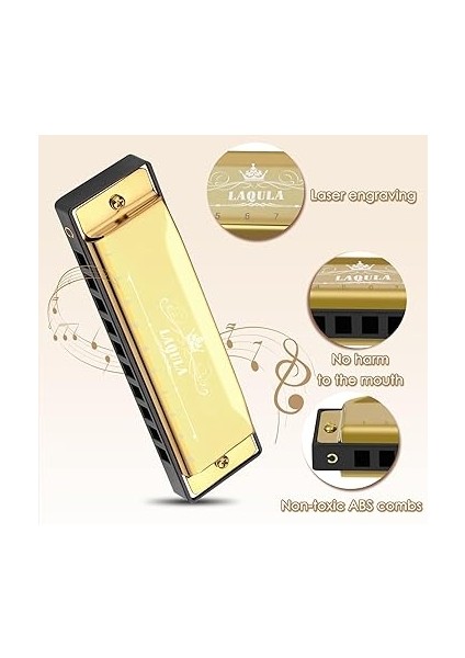 Diatonik Blues Mızıka, C Blues Harp Mızıka, 10 Delikli, Koruyucu Kılıflı, Standart Mızıka, Yetişkinler, Profesyoneller, Yeni Başlayanlar ve Öğrenciler Için Hediye (Altın) fırsatları