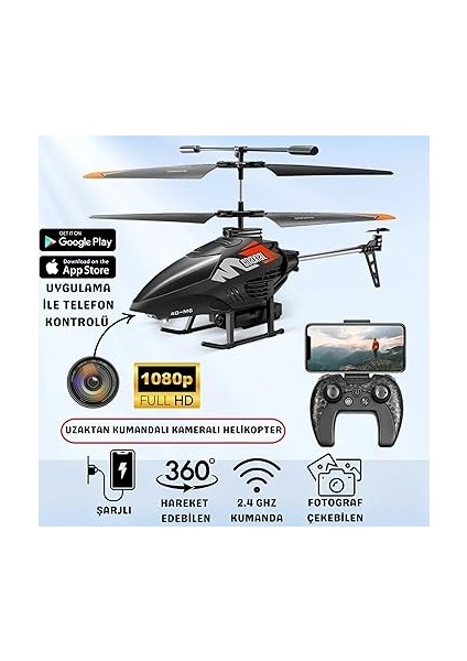 Kameralı Helikopter Full Fonksiyon Uzaktan Kumandalı ve Telefon App Uygulama Kontrollü Şarjlı Rc Kontollü Helikopter fiyatları