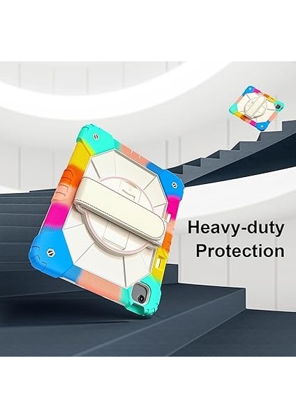 Sağlam Kılıf Uyumlu iPad Air 13-Inch (M2/m3) 2024/2025，360° Dönebilen Kanca ve Halka Saplı Taşınabilir Hibrit Darbeye Dayanıklı Kılıf, Omuz Askısı/kalem Tutucu modelleri