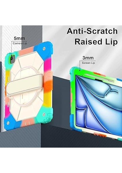 Sağlam Kılıf Uyumlu iPad Air 13-Inch (M2/m3) 2024/2025，360° Dönebilen Kanca ve Halka Saplı Taşınabilir Hibrit Darbeye Dayanıklı Kılıf, Omuz Askısı/kalem Tutucu indirimleri
