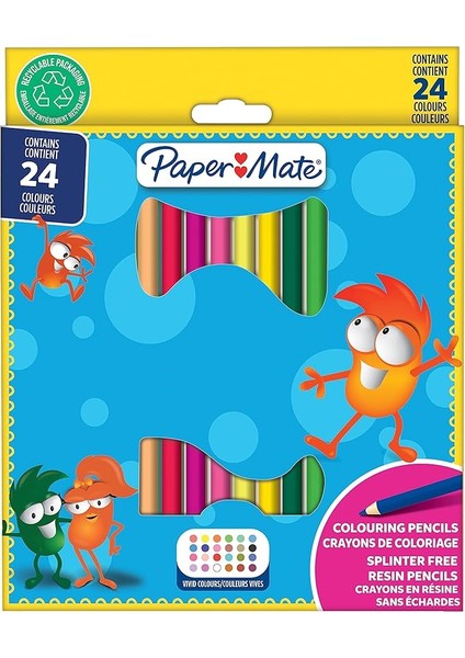 Mate Çocuk Boya Kalemi Önceden Kesilmiş Renkli Kalemler, Renk Çeşitliliği, 24 Kalem