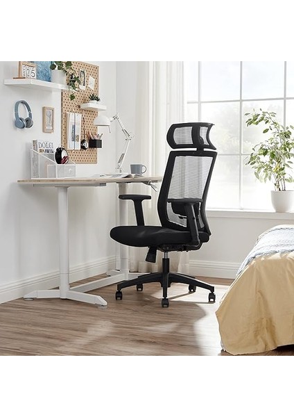Ofis Koltuğu, File Kaplamalı Masa Sandalyesi, Ayarlanabilir Bel Desteği, Koltuk Başlığı ve Kolçaklar, 120'YE Kadar Ayarlanabilir Eğim Açısı, Siyah, OBN55BK, 6660 (97-105,5) cm fiyatları