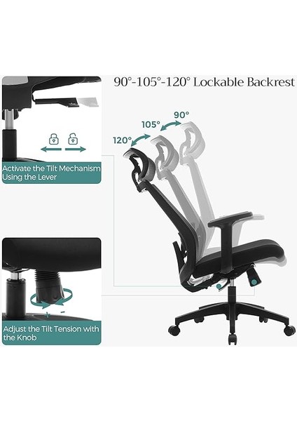 Ofis Koltuğu, File Kaplamalı Masa Sandalyesi, Ayarlanabilir Bel Desteği, Koltuk Başlığı ve Kolçaklar, 120'YE Kadar Ayarlanabilir Eğim Açısı, Siyah, OBN55BK, 6660 (97-105,5) cm fırsatları