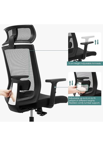 Ofis Koltuğu, File Kaplamalı Masa Sandalyesi, Ayarlanabilir Bel Desteği, Koltuk Başlığı ve Kolçaklar, 120'YE Kadar Ayarlanabilir Eğim Açısı, Siyah, OBN55BK, 6660 (97-105,5) cm indirimleri