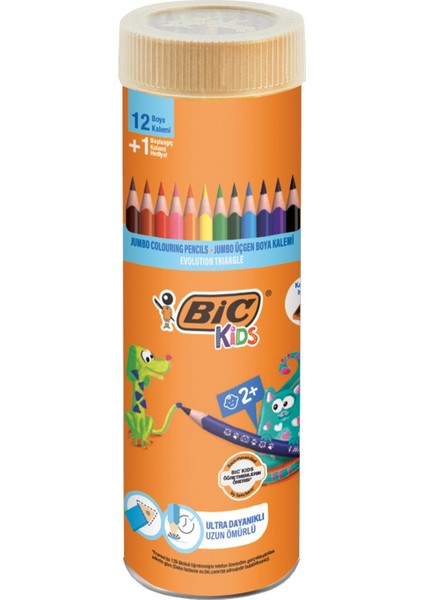 Kids Evolution Üçgen Jumbo Boya Kalemi 13'lü Metal Tüp, Üçgen Tasarım, Kıymık Oluşturmaz, Çiğnemeye Karşı Dayanıklı