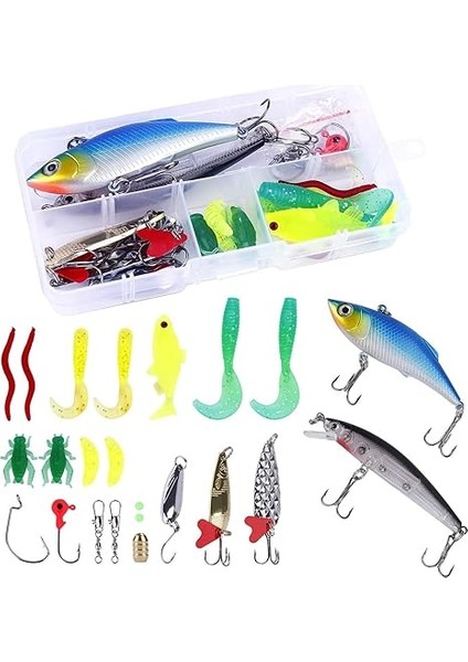 24 Parça Sahte Olta Yem ve Aksesuar Seti Silikon Rapala Jig Kaşık fırsatları