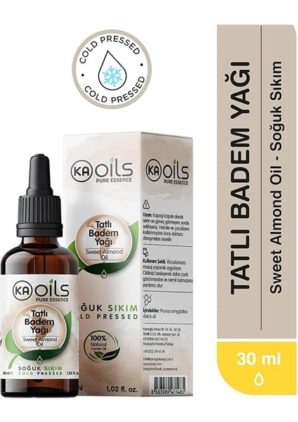 Tatlı Badem Yağı –%100 Saf ve Soğuk Sıkım – 30 ml | Doğal Taşıyıcı Yağ | Cilt, Saç, Masaj ve Tırnak Bakımı Için Damlalıklı Şişede fiyatları