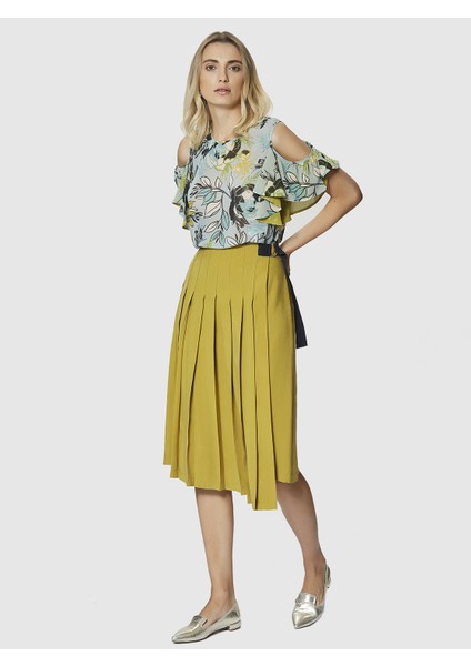 Bel Detaylı Pileli Etek Olive Y1815053_027