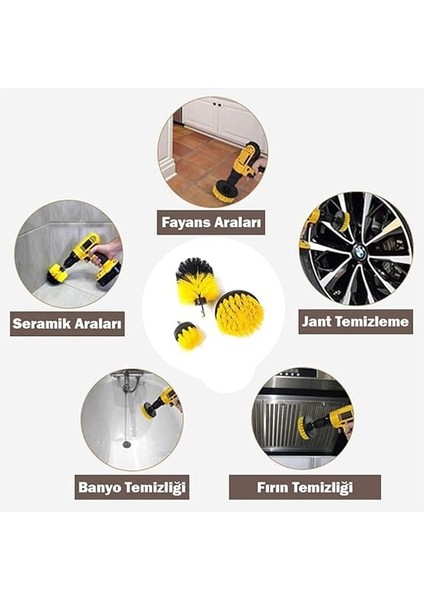 3'lü Matkap Temizlik Fırça Seti - Matkap Fırça Başlığı Seti - Banyo Zemin Temizliği - Oto Araç Fırça Seti - Seramik Temizliği fiyatları