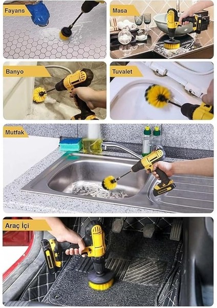 3'lü Matkap Temizlik Fırça Seti - Matkap Fırça Başlığı Seti - Banyo Zemin Temizliği - Oto Araç Fırça Seti - Seramik Temizliği modelleri