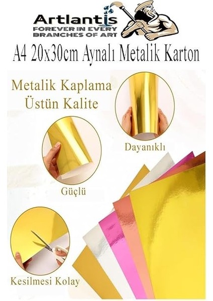 Metalik Aynalı Fon Kartonu A4 10 Renk 20X30 cm 1 Paket Okul Sınıf Dekoratif Pırıltılı Folyo Kağıt modelleri