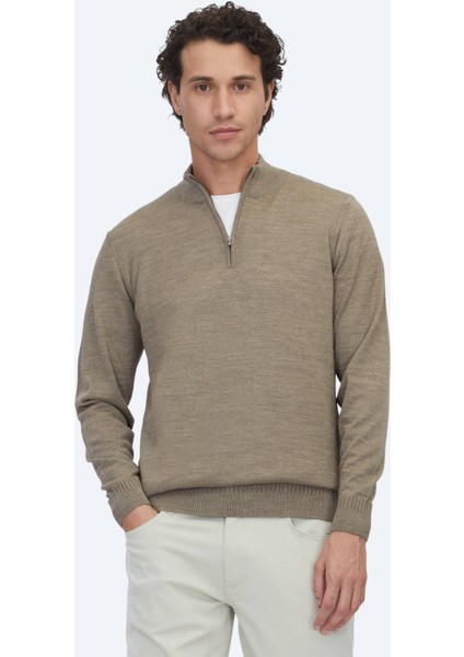 Vizon Bato Yaka Jakarlı Yün Karışımlı Triko Kazak