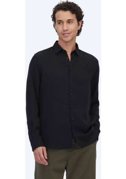 Siyah Regular Fit Dokuma Casual Gömlek