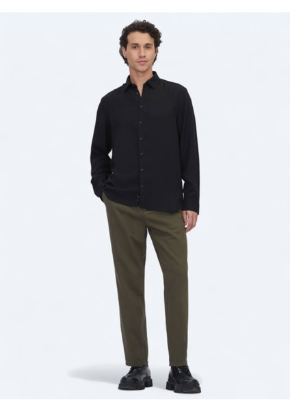 Siyah Regular Fit Dokuma Casual Gömlek fiyatları