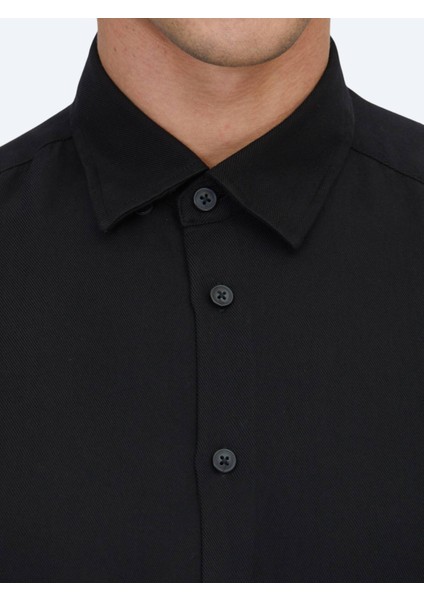 Siyah Regular Fit Dokuma Casual Gömlek indirimleri