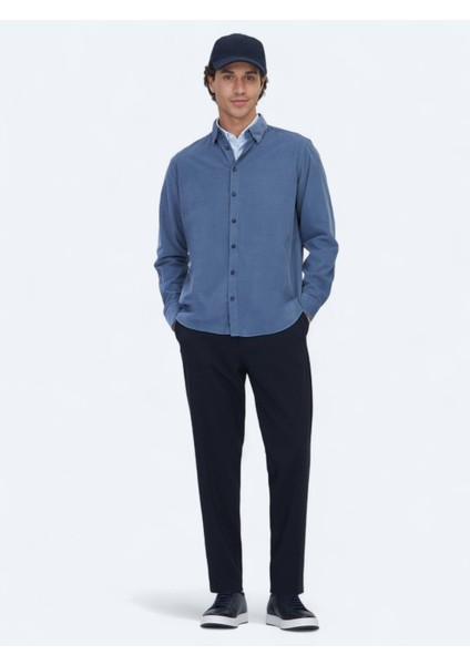 Mavi Çizgili Regular Fit Dokuma Kadife Casual %100 Pamuk Gömlek modelleri