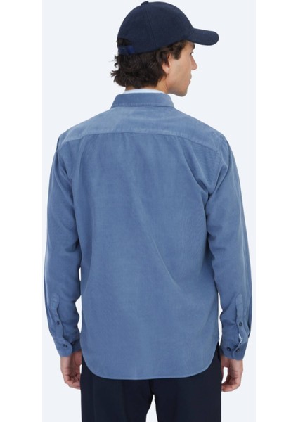 Mavi Çizgili Regular Fit Dokuma Kadife Casual %100 Pamuk Gömlek indirimleri