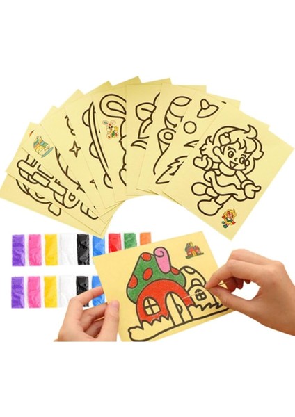 5 Adet, Büyük Boy, Kum Boyama Seti, A4 Boy, Kum Boyama Çalışması, Etkinlik Seti