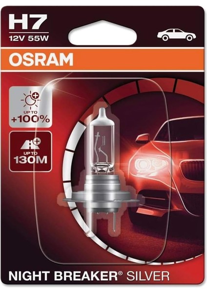H7 Night Breaker Silver Far Ampulü, 12V 55W,%100 Daha Fazla Işık, 130M Mesafe