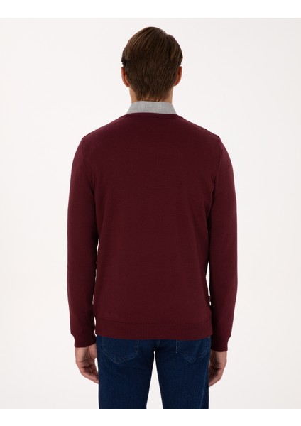 Erkek Koyu Bordo Slim Fit V Yaka Basic Triko Kazak 50314190-VR175 indirimleri