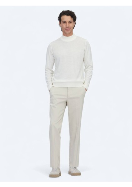 Ekru Yarım Balıkçı Yaka Jakarlı Yün Karışımlı Triko Kazak fiyatları