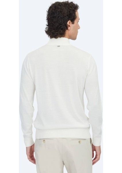 Ekru Yarım Balıkçı Yaka Jakarlı Yün Karışımlı Triko Kazak indirimleri